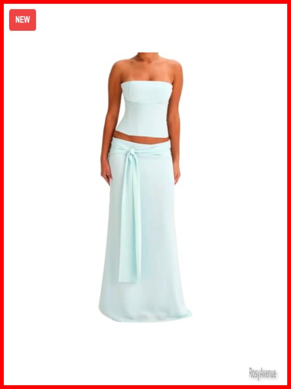 Women 2 Piece Outfit Strapless Tube Top High Waist Tie Maxi Skirt Set